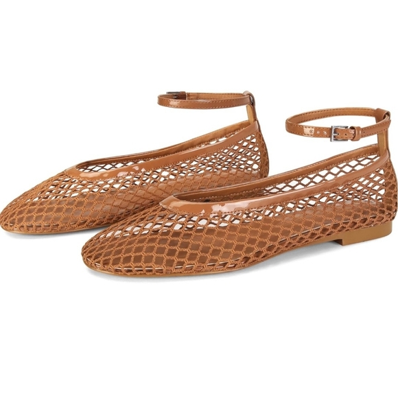 Wnshonzy Shoes - Mesh Ballet Flats Women Round Toe Buckle Strap Fishnet Mary Jane Flats Size 8.5